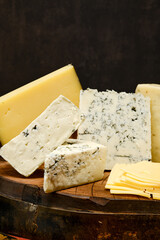 Assortment of different types of cheese, closeup view