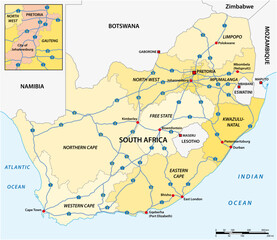 Vector map of national roads in South Africa with labels