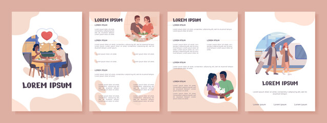 Fototapeta na wymiar Relationship building flat vector brochure template. Booklet, leaflet printable flat color designs. Editable magazine page, reports kit with text space. Nerko One, Quicksand, Comfortaa fonts used