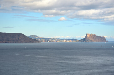 Mediterranean sea in Alicante coast, Spain, between the towns of Albir and Calpe in a sunny day.