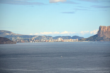 Mediterranean sea in Alicante coast, Spain, between the towns of Albir and Calpe in a sunny day.