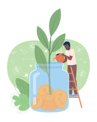 Collecting money in pot flat concept vector illustration. Personal wealth. Editable 2D cartoon character on white for web design. Investment in future creative idea for website, mobile, presentation