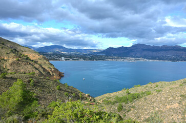 Fototapeta premium Mediterranean sea in Alicante coast, Spain, between the towns of Albir and Calpe in a sunny day.