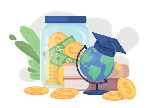 Savings for education abroad flat concept vector illustration. College fund. Editable 2D cartoon elements on white for web design. Paying for study creative idea for website, mobile, presentation