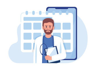 Fototapeta na wymiar Making appointment with doctor flat concept vector illustration. Scheduling visit. Editable 2D cartoon characters on white for web design. Creative idea for website, mobile, presentation