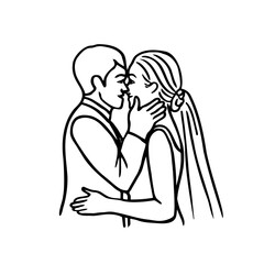 groom touches bride's face - doodle sketch bride and groom before kiss