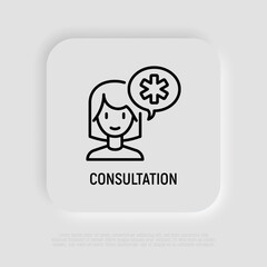 Online consultation with doctor. Thin line icon. Telemedicine. Chat with medical support. Modern vector illustration.