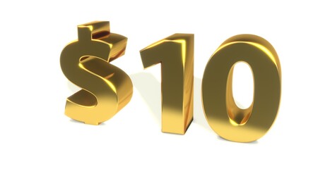 Obraz premium 10$, 10, zehn, Dollar, preis, kosten, prämie, Euro, zahl, betrag, Gutschrift, Gewinn, Kapital, Business, Schrift, 3d, gold, silber