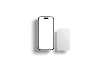 Smartphone and business card mockup in realistic 3D rendering on white background