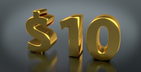 10$, 10, zehn, Dollar, preis, kosten, prämie, Euro, zahl, betrag, Gutschrift, Gewinn, Kapital, Business, Schrift, 3d, gold, silber