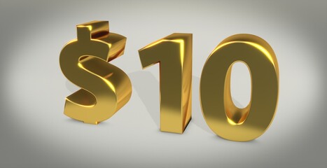 10$, 10, zehn, Dollar, preis, kosten, prämie, Euro, zahl, betrag, Gutschrift, Gewinn, Kapital, Business, Schrift, 3d, gold, silber