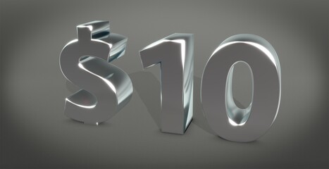 10$, 10, zehn, Dollar, preis, kosten, prämie, Euro, zahl, betrag, Gutschrift, Gewinn, Kapital, Business, Schrift, 3d, gold, silber