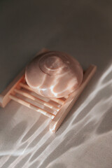 Natural skincare soap with beautiful, small elegant shadows for minimalistic brand, skincare product