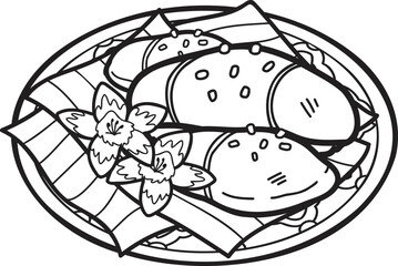 Hand Drawn Durian Sticky Rice or Thai food illustration