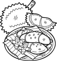 Hand Drawn Durian Sticky Rice or Thai food illustration