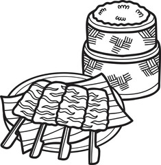 Hand Drawn Roast pork with Thai food illustration