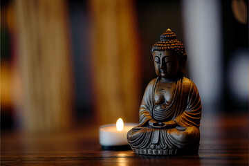 statue of buddha with candle. generative ai