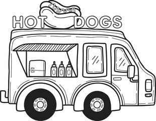 Obraz na płótnie Canvas Hand Drawn Food Truck and Hot Dog illustration
