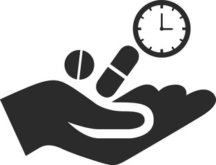 Time taking dose medicine icon, medication time icon black vector