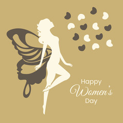 Happy women's day flying girl wishing poster template