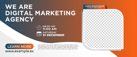 Business webinar horizontal banner design template. Editable modern banner with place for the photo. Usable for banner, cover, and header.