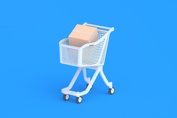 Cardboard box in market cart. 3d render