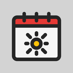Summertime calendar icon in filled line style, use for website mobile app presentation