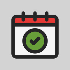 Done schedule icon in filled line style, use for website mobile app presentation