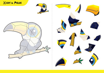 Cut and glue toucan jigsaw puzzle childern educational game.