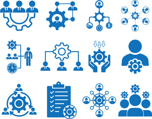 Management icon set, business management icon set blue vector