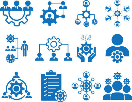 Management Icon Set, Business Management Icon Set Blue Vector