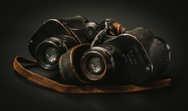 Sibiu city, Romania - 17 January, 2021. vintage WWII era Dienstglas 8X40 BMK binocular 