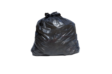 black garbage bag isolated on white background. clipping mask
