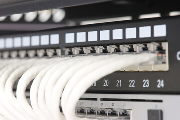 Connecting an Ethernet switch using patch cords with RJ45 connectors for data transmission in the...