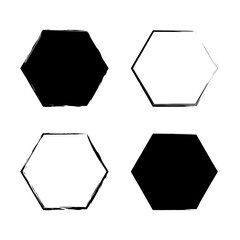 Brush hexagons. Geometric shape. Grunge texture. Vector illustration. stock image.