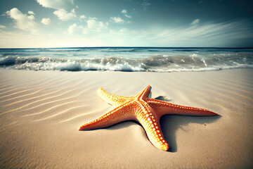 Naklejka na ściany i meble Starfish on the Beach with copy space
