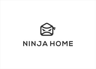 Naklejka premium Ninja house logo template vector icon. House, home, real estate with ninja face illustration