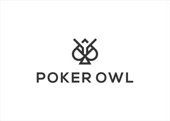 Poker Ace with owl  logo  design vector template