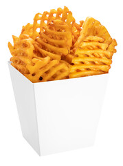 Fried Wafer Potato in paper Bucket on white background, Fried wafer potato on white PNG File.