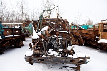 Fototapeta premium the equipment of Ukrainian energy workers was destroyed in the city of Mykolaiv during shelling by the troops of the Russian Federation