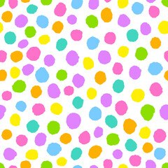 Obraz premium Cute Rainbow Color Doodle Polkadot Circle Round abstract Hand drawn Geometric Shape Element Seamless Pattern Tablecloth, Wrapping Paper, Picnic Mat, Tablecloth, Fabric Background Vector Illustration