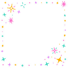 Cute Confetti Sprinkle Sparkle Firework Glitter Star Ditsy Shine Small Polkadot Dot Abstract Doodle Handdrawn Colorful Pastel Square Card Border Frame Template Banner Copy Space for Party Celebration
