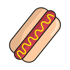 Red cartoon hot dog. Vector illustration.