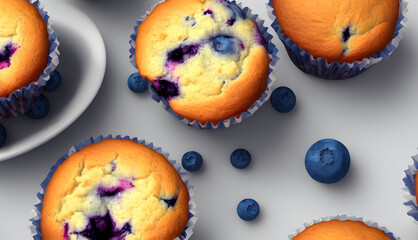 Illustration of blueberry muffins, generative ai