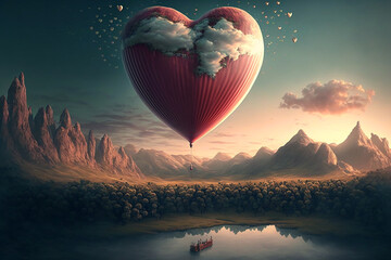 Fototapeta na wymiar valentines Day, Love in the Air, ballon in heart shape, Beautiful view. Generative AI