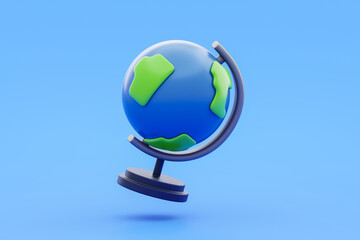 Earth globe 3d sphere icon world map isolated on blue background with geography continent concept land sign or global planet illustration symbol and international worldwide cartography ecology shape.