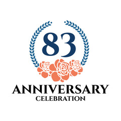 Fototapeta premium 83rd anniversary logo with rose and laurel wreath, vector template for birthday celebration.