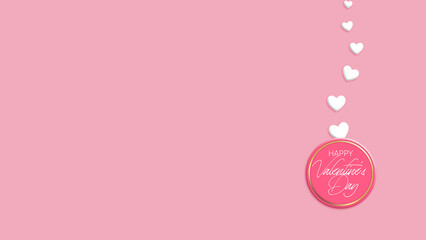 Pink envelope Happy Valentine's with white hearts Romantic for Valentine's day, St. Valentines Horizontal frame Close Up. Space for text on the left
