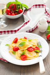 Ravioli with tomatoes and basil