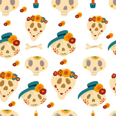 Seamless pattern Day of the dead Mexican holiday